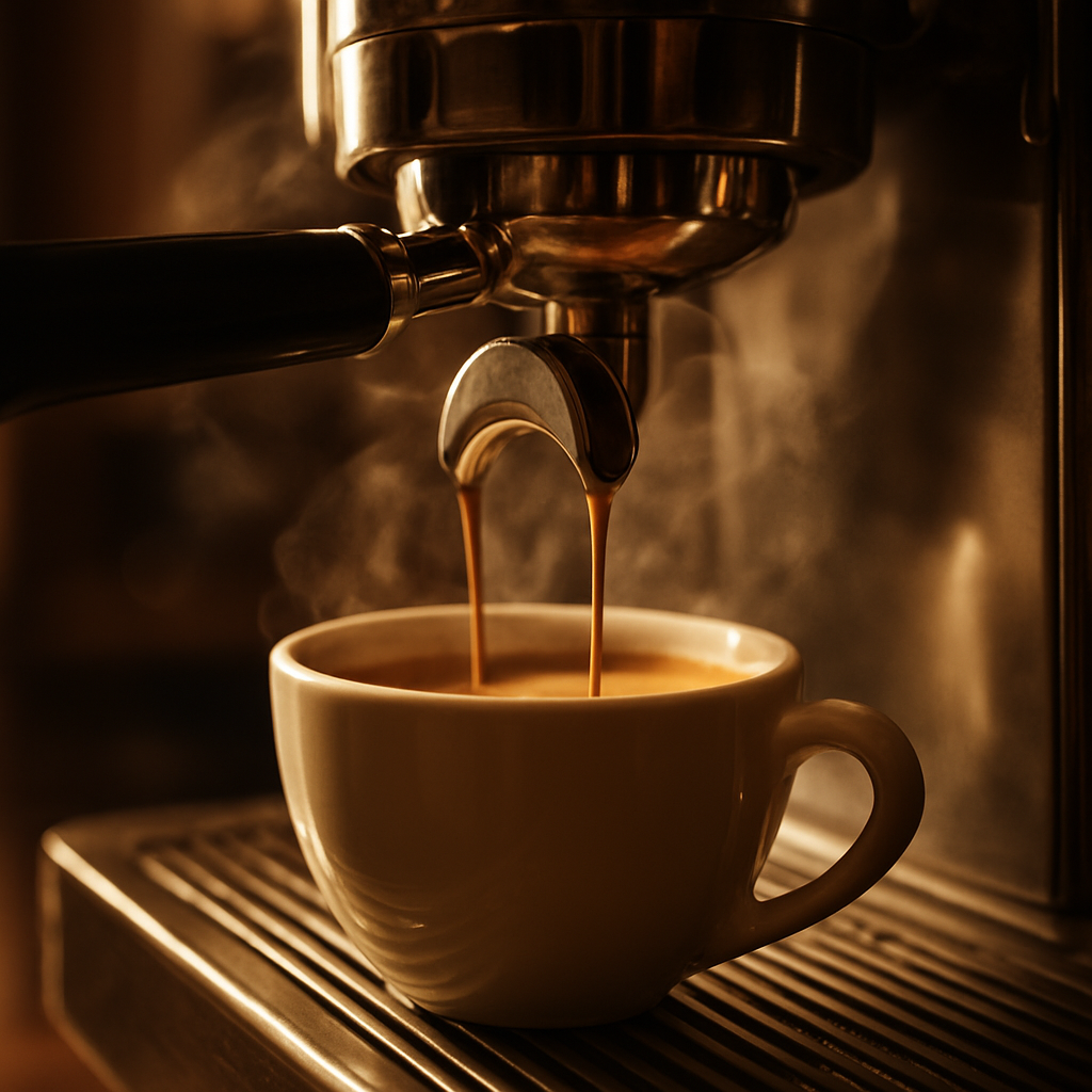 Espresso siendo preparado en una máquina profesional